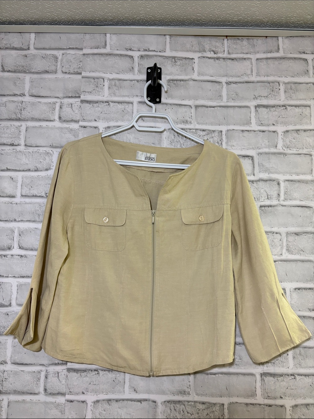 Steilmann Studio Light Beige Zip-Front Button-Flap Blouse, size 38/Medium